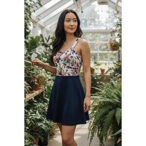 Vintage Fashion Magazine Women’s Fit & Flare Floral Mini Dress Skater Size M
